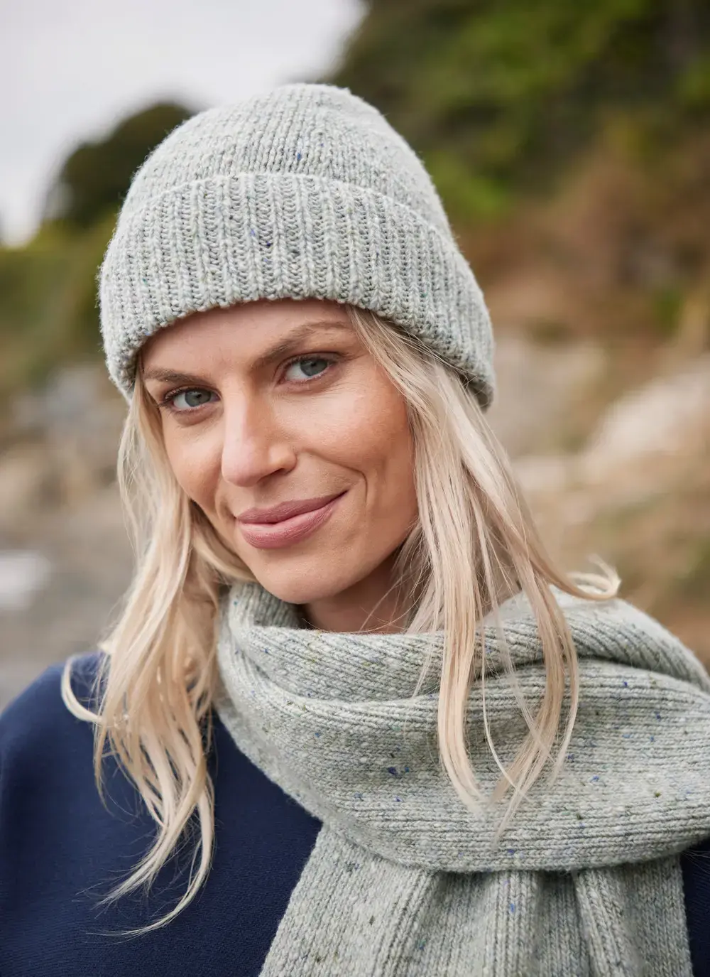 Donegal Fleck Cozy Merino Wool Beanie in Aqua